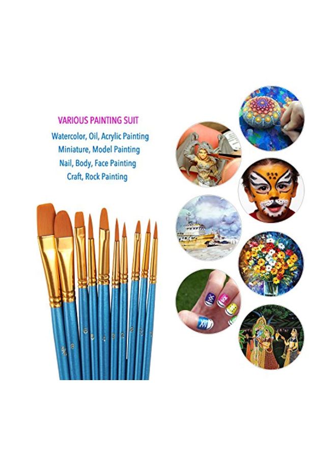 heartybay - 10-Piece Round Pointed Tip Brush Set Blue/Gold/Brown 8x3.3x0.5inch - Image 1