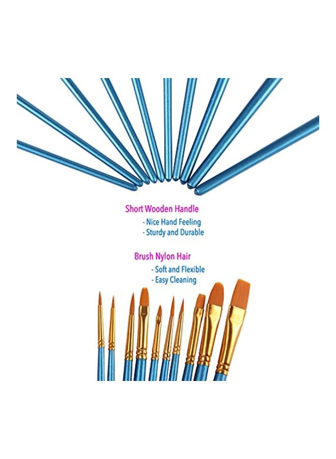 heartybay - 10-Piece Round Pointed Tip Brush Set Blue/Gold/Brown 8x3.3x0.5inch - Image 1