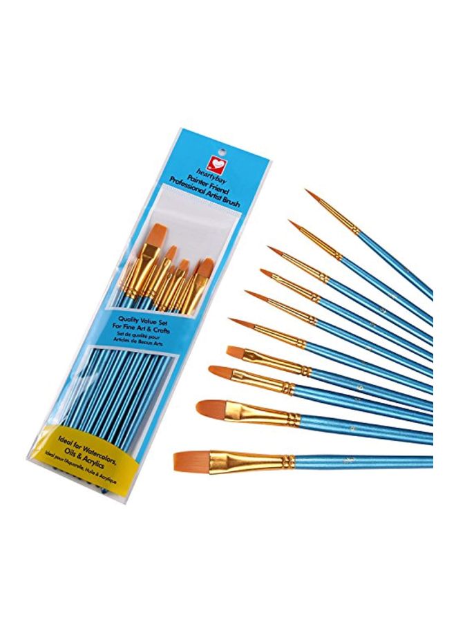heartybay - 10-Piece Round Pointed Tip Brush Set Blue/Gold/Brown 8x3.3x0.5inch - Image 1