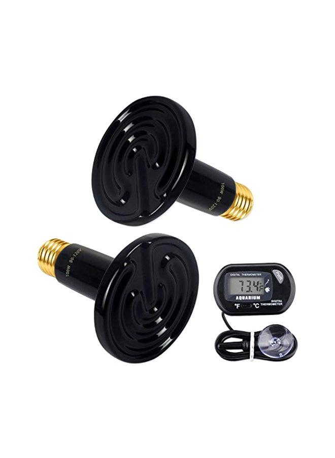 OMAYKEY 2-Piece Heat Lamp With Digital Thermometer Black 4.1x3.2x3.2inch - Image 1