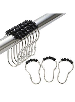 Amazer Pack Of 12 Shower Curtain Ring Hook Black/Silver 3 x 1.4 x 0.1inch  - Image 2