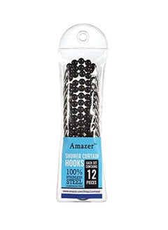 Amazer Pack Of 12 Shower Curtain Ring Hook Black/Silver 3 x 1.4 x 0.1inch  - Image 1