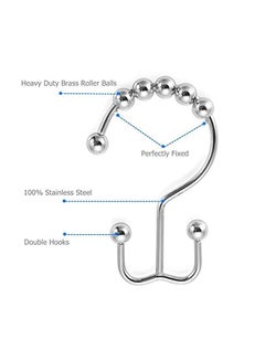 Amazer 12-Piece Shower Curtain Rings Hook Silver 3 x 0.2 x 1.8inch  - Image 2