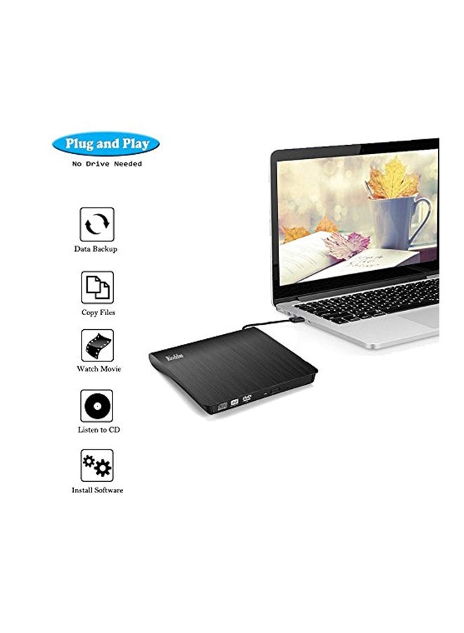 Rioddas Portable External USB 3.0 CD Drive Black - Image 2