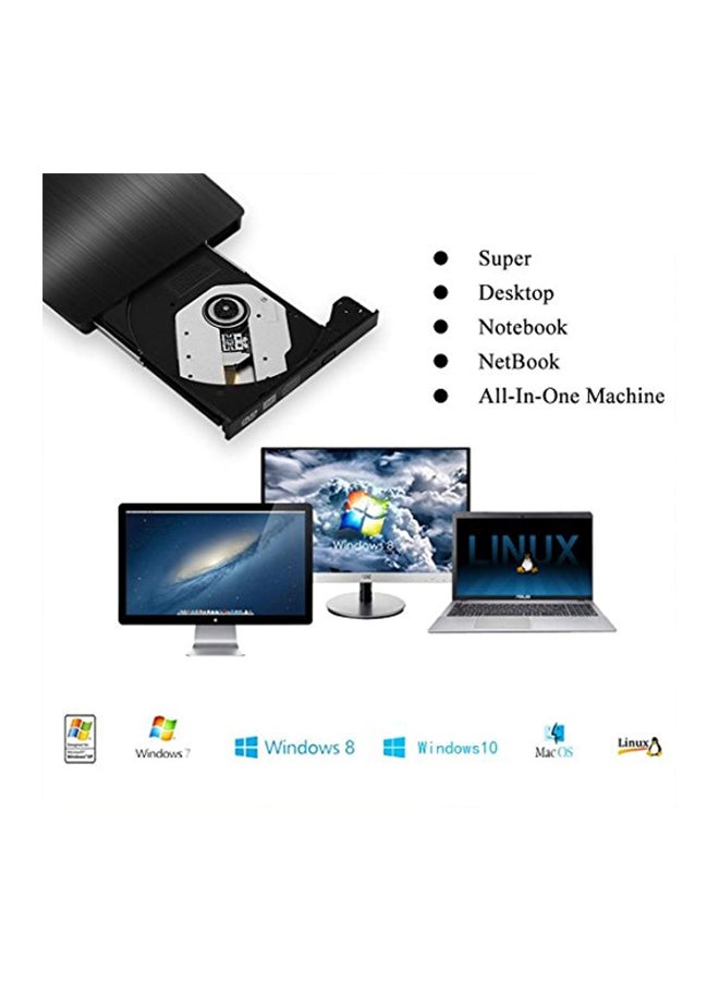 Rioddas Portable External USB 3.0 CD Drive Black - Image 4