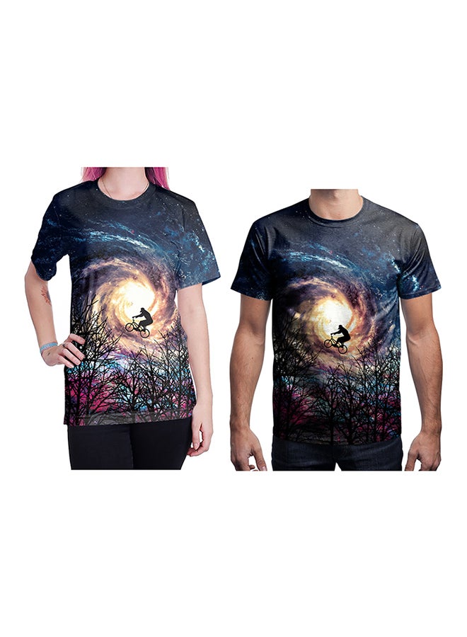 نادباو تيشيرت قطني بطباعة ثلاثية الأبعاد وبأكمام قصيرة للزوجين متعدد الألوان - Image 1