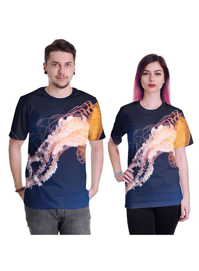 نادباو تيشيرت قطني بطباعة ثلاثية الأبعاد وبأكمام قصيرة للزوجين متعدد الألوان - Image 1