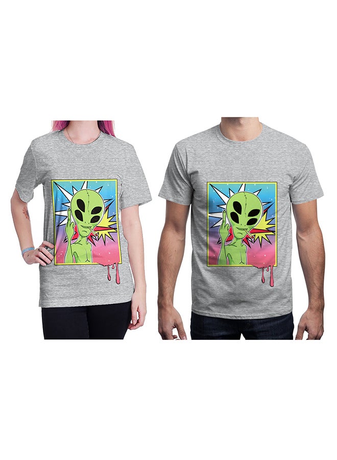 NADABAO - 3D Printing Short Sleeve Couple T-Shirt Grey - Image 1