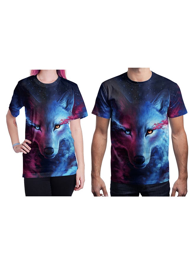 نادباو تيشيرت قطني بطباعة ثلاثية الأبعاد وبأكمام قصيرة للزوجين متعدد الألوان - Image 1