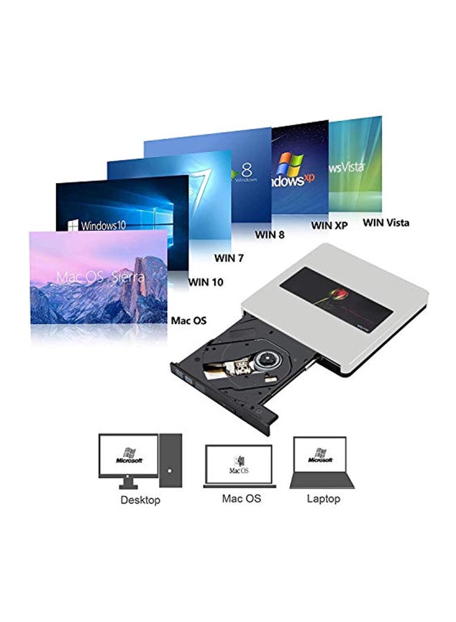 NOLYTH - External CD/DVD Optical Drive Reader Player Silver/Black - Image 1