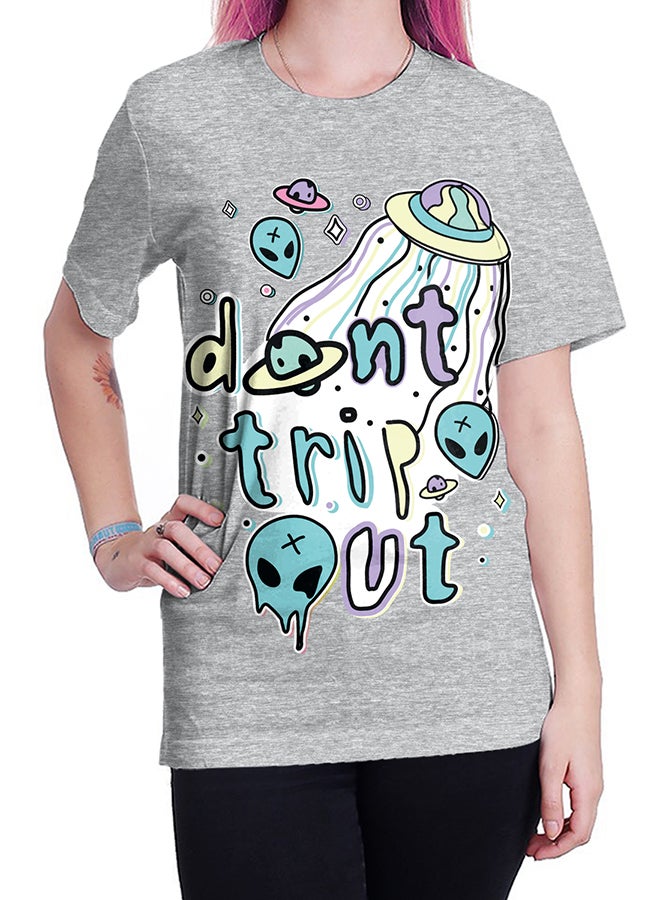 نادباو تيشيرت قطني بطباعة ثلاثية الأبعاد وبأكمام قصيرة للزوجين رمادي - Image 5