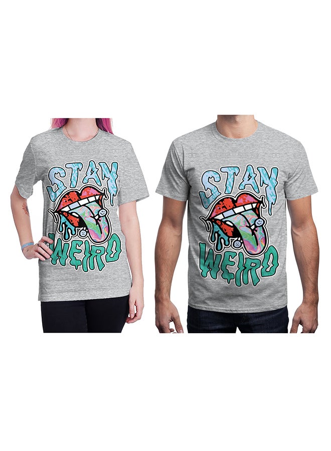 NADABAO 3D Printing Short Sleeve Couple T-Shirt Grey - Image 1