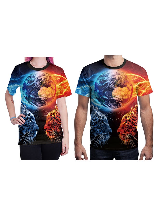 نادباو تيشيرت قطني بطباعة ثلاثية الأبعاد وبأكمام قصيرة للزوجين متعدد الألوان - Image 1