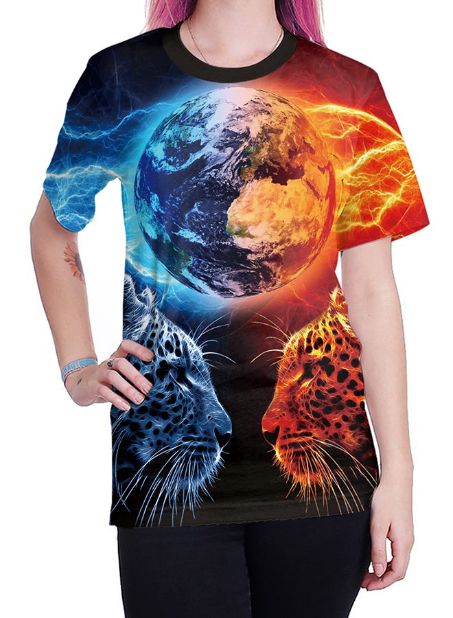 نادباو تيشيرت قطني بطباعة ثلاثية الأبعاد وبأكمام قصيرة للزوجين متعدد الألوان - Image 4