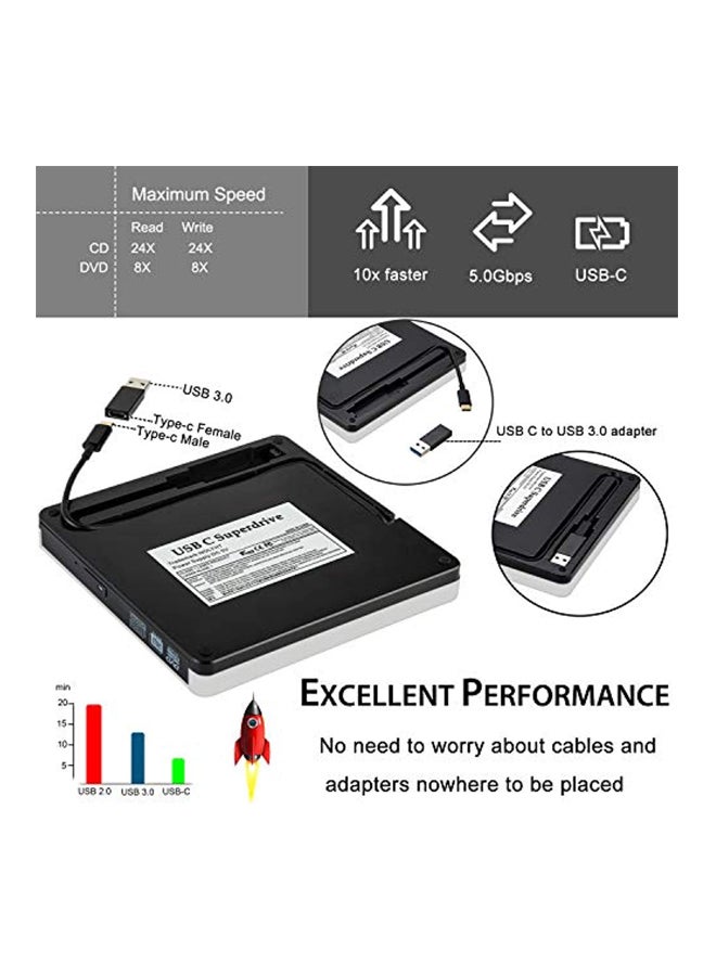 NOLYTH - External CD/DVD Optical Drive Reader Player Silver/Black - Image 1