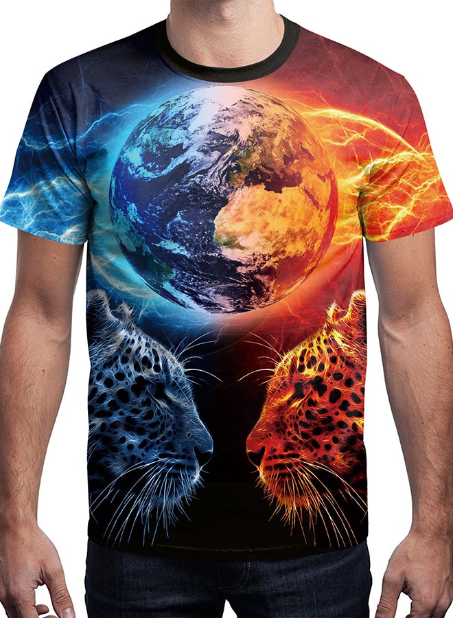 نادباو تيشيرت قطني بطباعة ثلاثية الأبعاد وبأكمام قصيرة للزوجين متعدد الألوان - Image 3