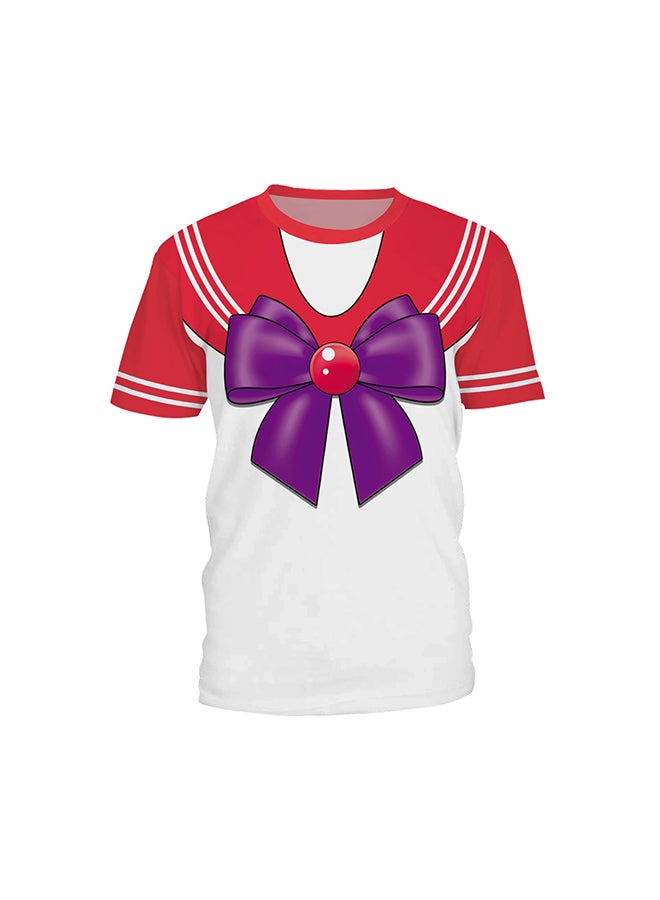 نادباو تيشيرت قطني بطباعة ثلاثية الأبعاد وبأكمام قصيرة للزوجين أحمر/أرجواني/أبيض - Image 1