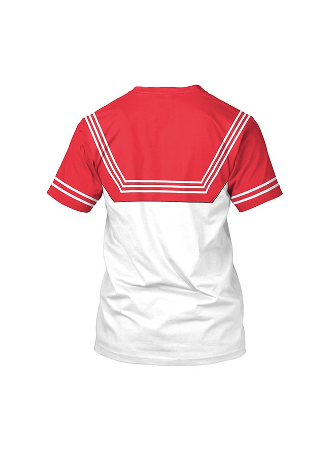 نادباو تيشيرت قطني بطباعة ثلاثية الأبعاد وبأكمام قصيرة للزوجين أحمر/أرجواني/أبيض - Image 2