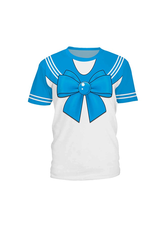 NADABAO 3D Printing Short Sleeve Couple T-Shirt Blue/White - Image 1