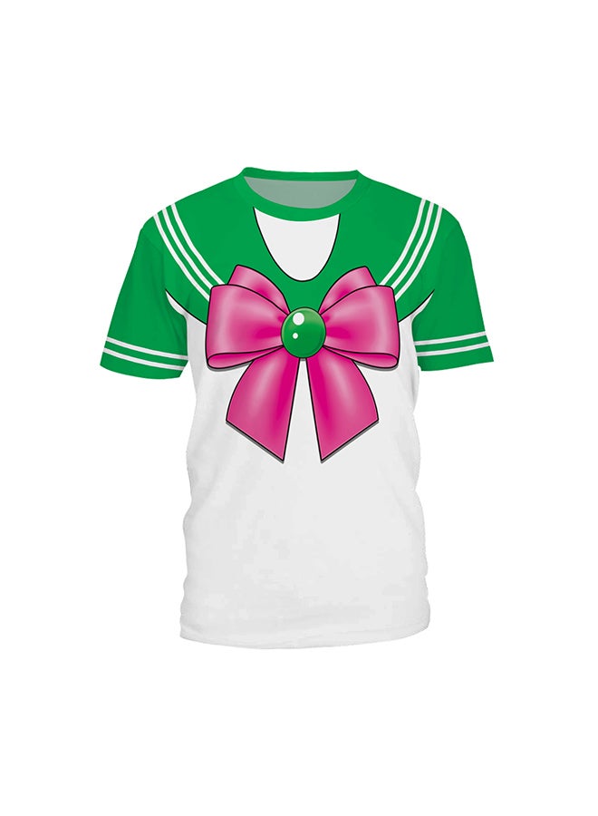 NADABAO 3D Printing Short Sleeve Couple T-Shirt White/Green/Pink - Image 1