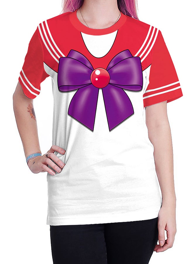 نادباو تيشيرت قطني بطباعة ثلاثية الأبعاد وبأكمام قصيرة للزوجين أحمر/أرجواني/أبيض - Image 3