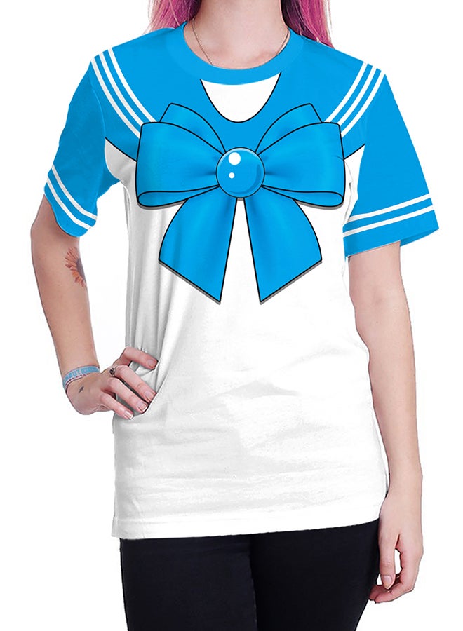 NADABAO 3D Printing Short Sleeve Couple T-Shirt Blue/White - Image 3