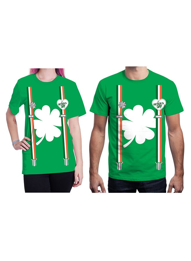 NADABAO 3D Printing Short Sleeve Couple T-Shirt Green/White - Image 1