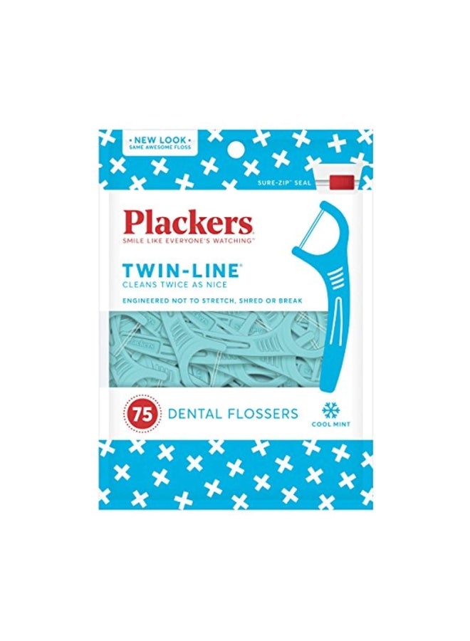 75-Piece Twin-Line Dental Floss Pick Blue