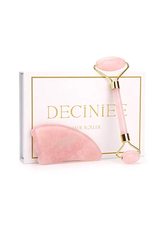 Deciniee 2-In-1 Jade Roller Massager Set Pink - Image 1