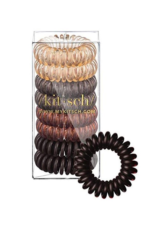 Kitsch 8-Piece Spiral Hair Tie Set Black/Brown/Beige - Image 1