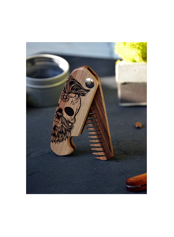Enjoy The Wood - Folding Engraved Beard Comb Brown - Image 1