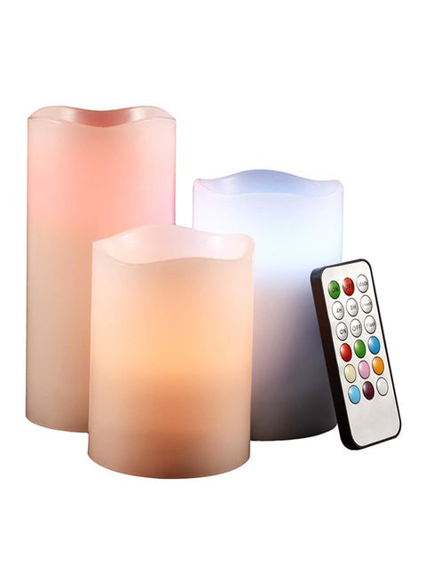 3-Piece Real Wax Flameless Candles With Remote Control Cream 6x5x4inch