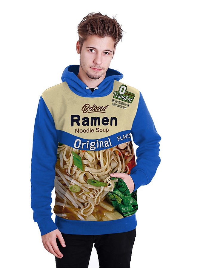 NADANBAO 3D Printing Long Sleeve Hoodie Blue/Beige  - Image 3