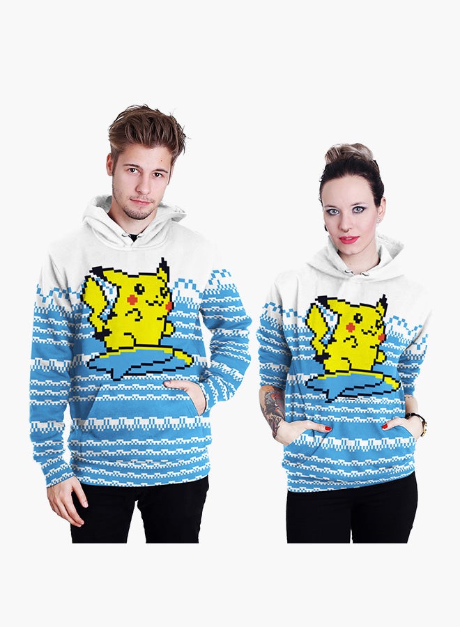 NADANBAO 3D Printing Long Sleeve Hoodie Blue/White/Yellow  - Image 1