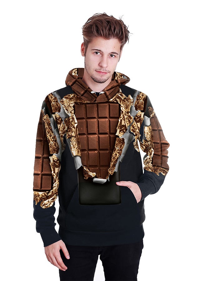 NADANBAO 3D Printing Long Sleeve Hoodie Brown/Black - Image 3
