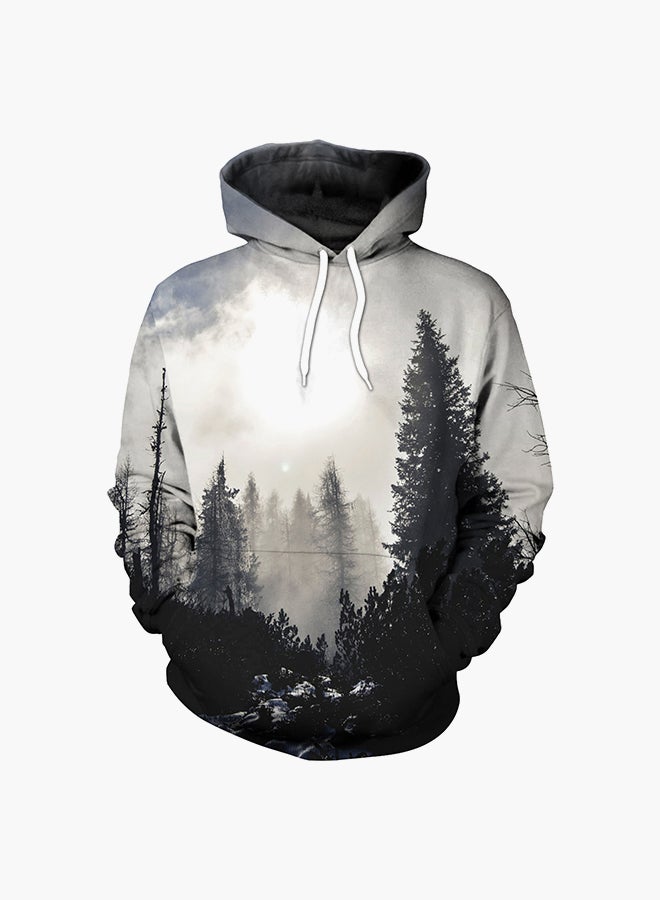 NADANBAO 3D Printing Long Sleeve Hoodie White/Grey  - Image 1