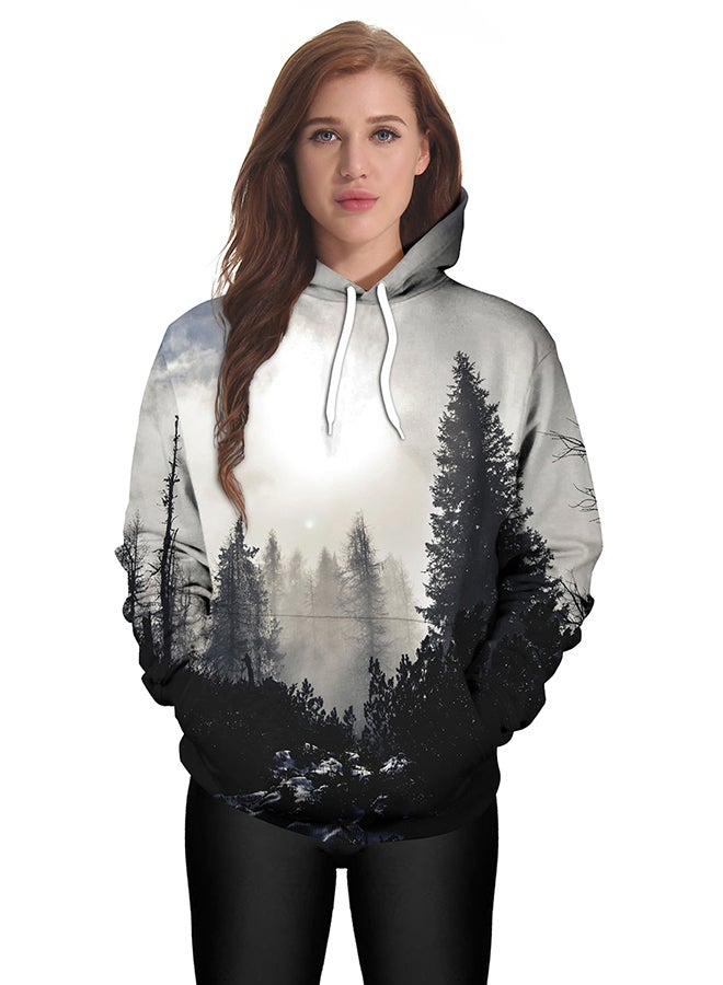 NADANBAO 3D Printing Long Sleeve Hoodie White/Grey  - Image 3