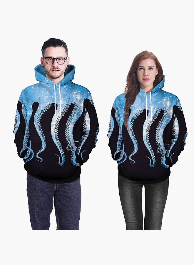 NADANBAO 3D Printing Long Sleeve Hoodie Black/Blue  - Image 3