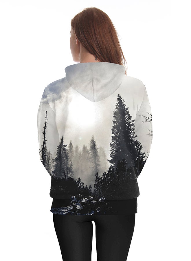 NADANBAO 3D Printing Long Sleeve Hoodie White/Grey  - Image 4