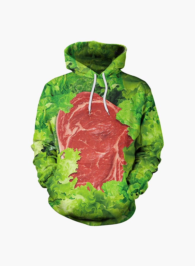 NADANBAO 3D Printing Long Sleeve Hoodie Green/Red - Image 1