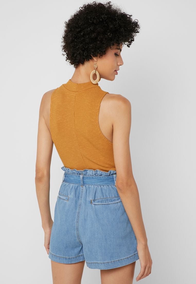 FOREVER 21 Ribbed Mock Neck Crop Top Yellow - Image 3