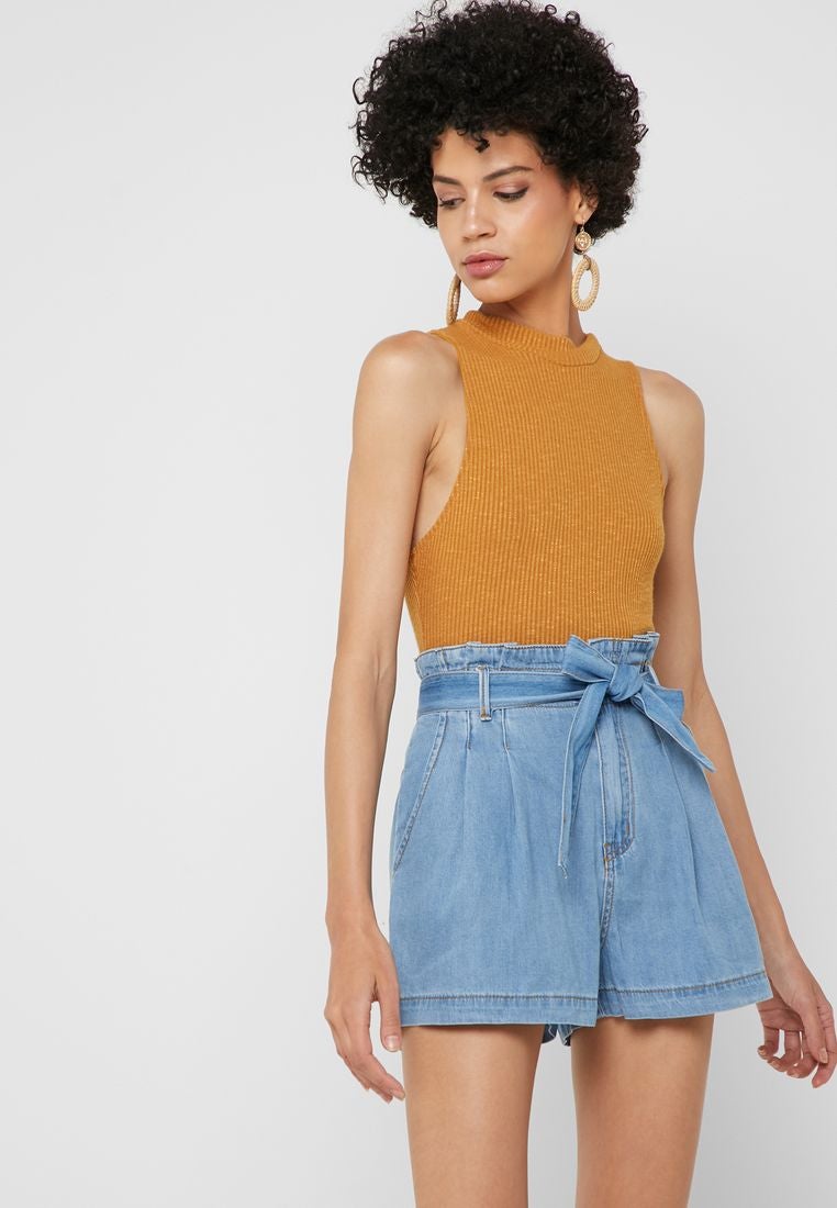 FOREVER 21 Ribbed Mock Neck Crop Top Yellow - Image 1