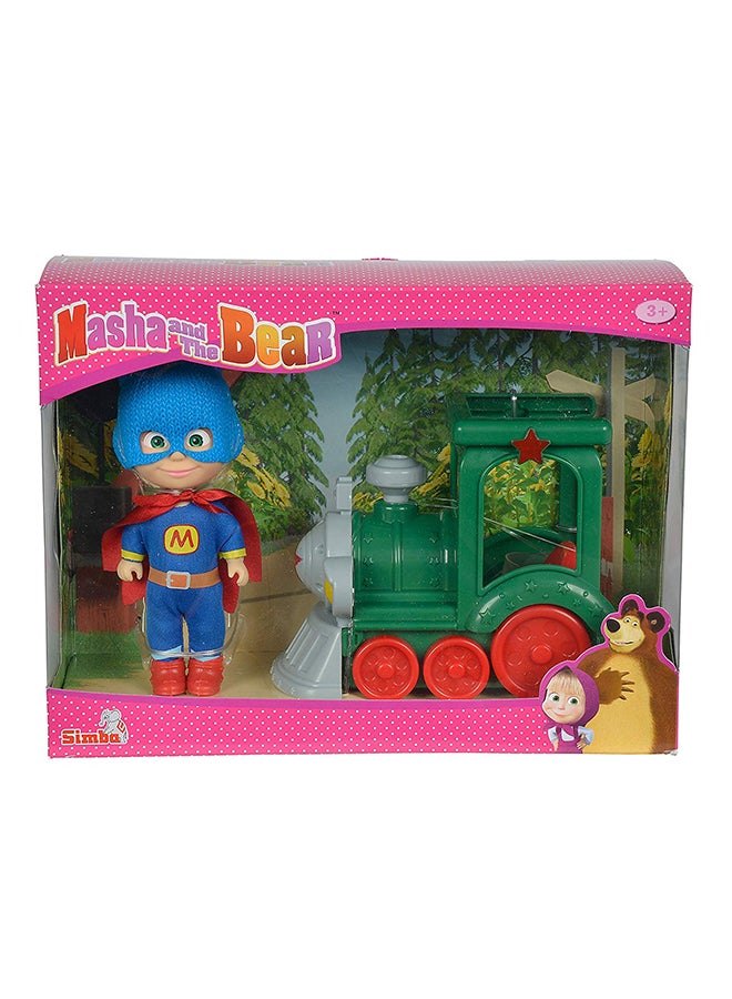 Simba Masha In Superhero Outfit With Train Playset 12cm - Image 1