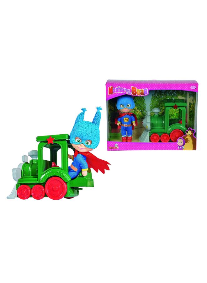 Simba Masha In Superhero Outfit With Train Playset 12cm - Image 2