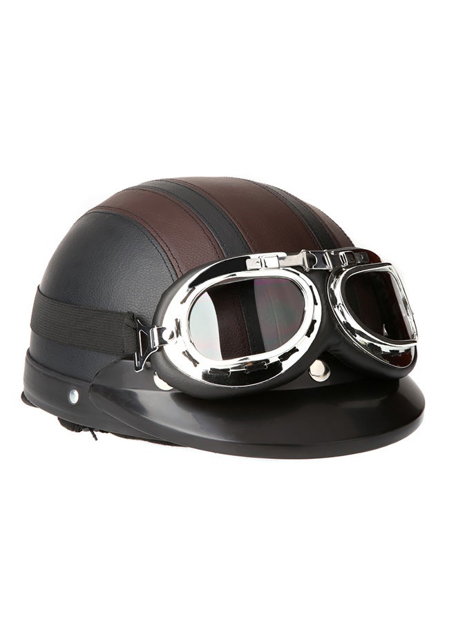 Generic Open Face Half Leather Helmet With Visor UV Goggles 