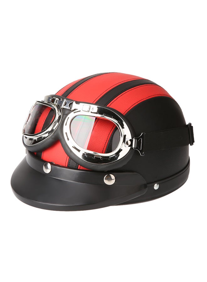 Generic Open Face Half Leather Helmet With Visor UV Goggles  - Image 1