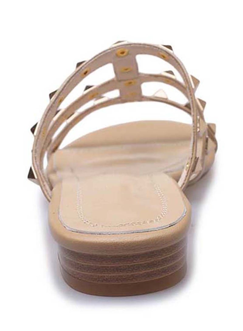 GFM Women Leather Flat Sandals Beige - Image 3