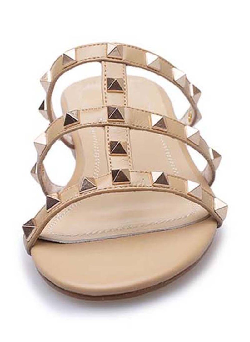 GFM Women Leather Flat Sandals Beige - Image 2