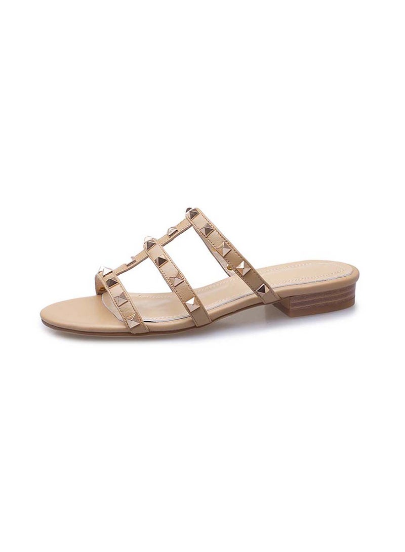 GFM Women Leather Flat Sandals Beige - Image 1