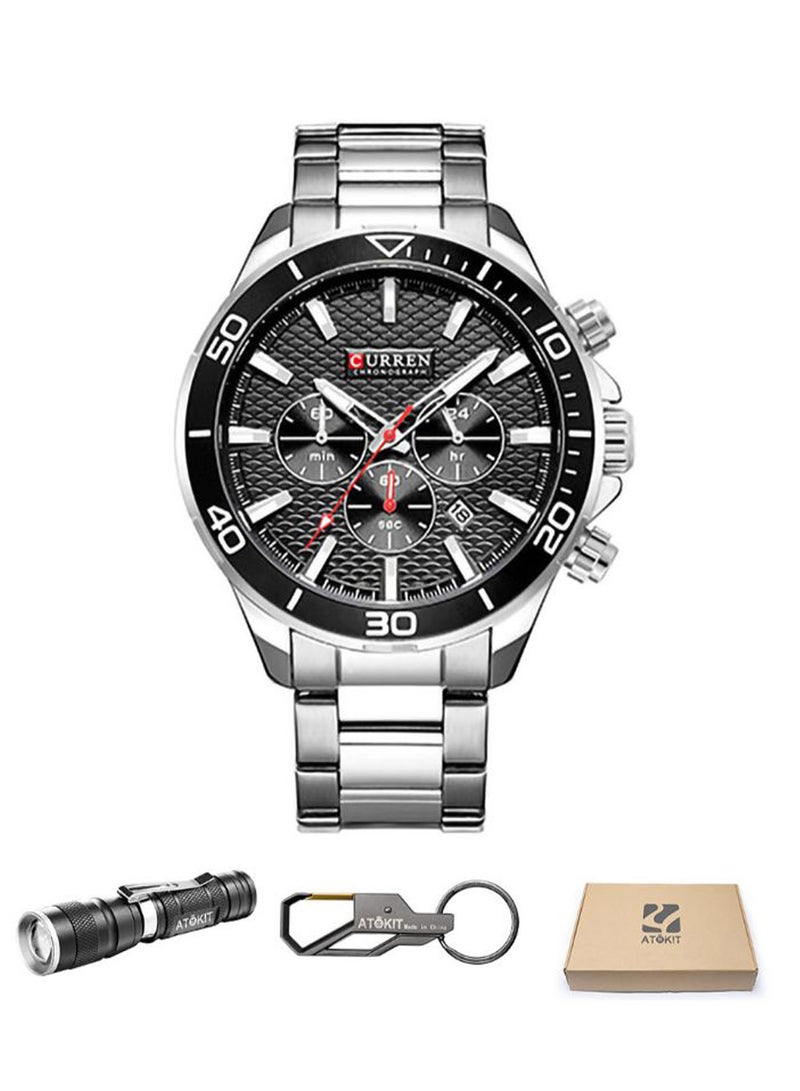 كارين ساعة يد بعقارب بسوار من المعدن طراز 8309 - 48 مم - فضي للرجال - Image 2